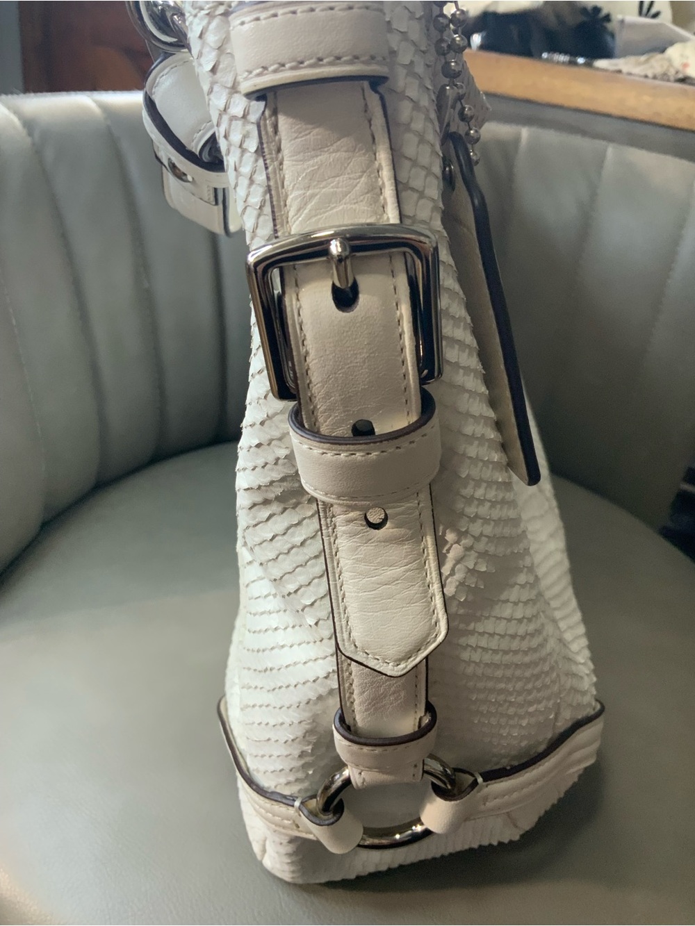 Coach hobo Python- embossed Leather Shoulder Bag with Silver Logo - Picture 2 of 7